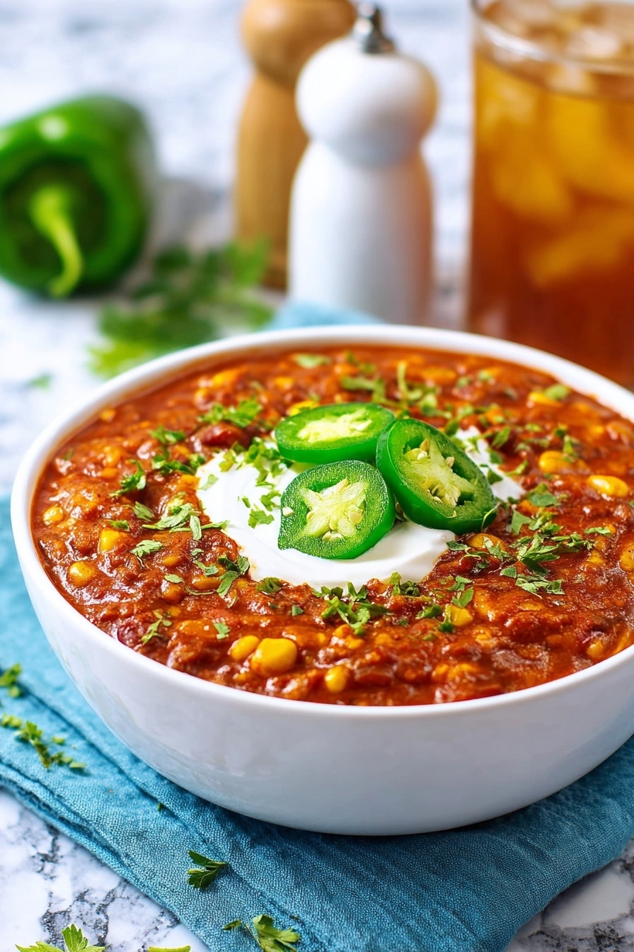 A white pot filled with thick chili showing many layers including dark brown beans, yellow corn kernels, and bits of shredded orange cheese sprinkled on top. The chili sauce is rich red with visible pieces of tomato and green herbs throughout. A woman's hand holds a large light wooden spoon scooping a generous portion, highlighting the chunky texture and varied colors in the stew. The background is a white marbled surface with blurred kitchen items. Photo taken with an iphone --ar 2:3 --v 7 - Leftover Turkey Chili, turkey leftover recipes, hearty turkey chili, easy leftover turkey dinner, flavorful turkey chili
