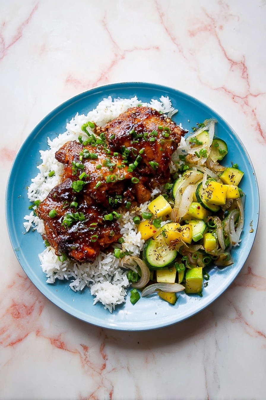 A white oval plate holds eight pieces of grilled chicken with a shiny brown glaze. The chicken has dark char marks and is topped with small green chopped scallions scattered evenly over each piece. The sauce underneath the chicken looks thick and sticky, pooling slightly around the edges. The plate is set on a white marbled surface, enhancing the warm colors of the dish. photo taken with an iphone --ar 2:3 --v 7 - Easy Chicken Adobo, Filipino Chicken Adobo, simple chicken adobo recipe, flavorful chicken adobo, quick Filipino chicken dish