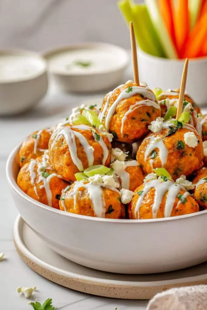 Buffalo Chicken Meatballs with Bleu Cheese Yogurt Dip Recipe
