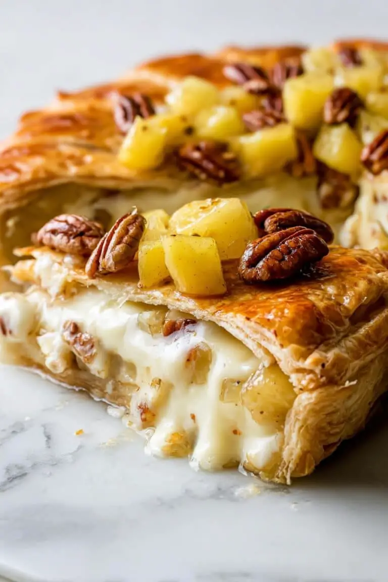 Baked Brie En Croute with Caramelized Apples, Pecans, and Honey Recipe