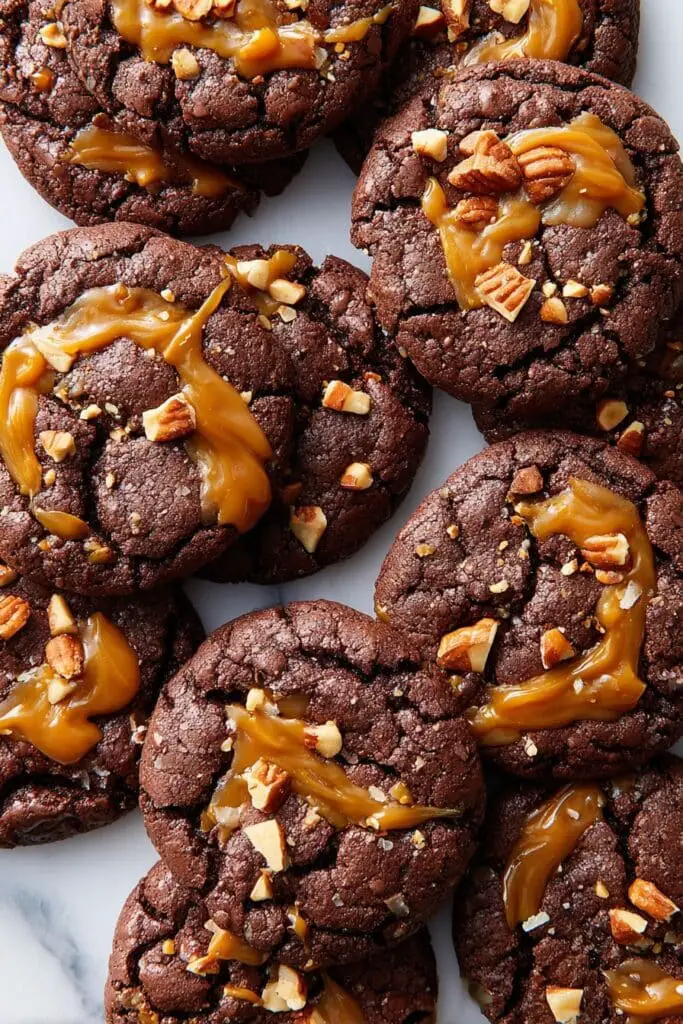 Chocolate Turtle Cookies with Caramel and Pecans Recipe