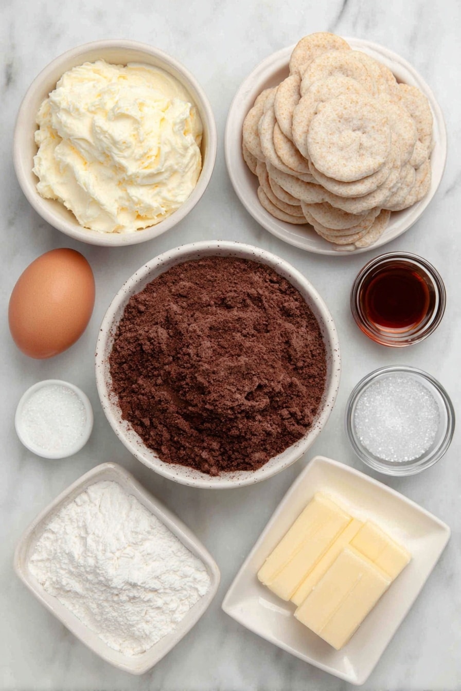 Flat lay of a small white ceramic bowl of vibrant red velvet cake mix powder, a whole uncracked brown egg, a small white ceramic bowl with softened pale cream cheese, a small white ceramic bowl with soft golden unsalted butter, a small white ceramic bowl filled with fine white confectioners’ sugar, a small white ceramic bowl holding clear vanilla extract, a small white ceramic bowl sprinkled with coarse kosher salt, about 15 frosted round cereal pieces stacked loosely, three small white ceramic bowls each with melted glossy candy melts in bright green, vivid red, and pure white, a simple white ceramic dish with sparkling white sanding sugar crystals, placed on a clean white marble surface, soft natural light, photo taken with an iPhone, professional food photography style, fresh ingredients, white ceramic bowls, no bottles, no duplicates, no utensils, no packaging --ar 2:3 --v 7 --p m7354615311229779997 - Festive Cake Ball Ornaments, cake ball holiday decorations, edible Christmas ornaments, holiday cake ball ideas, Christmas dessert crafts