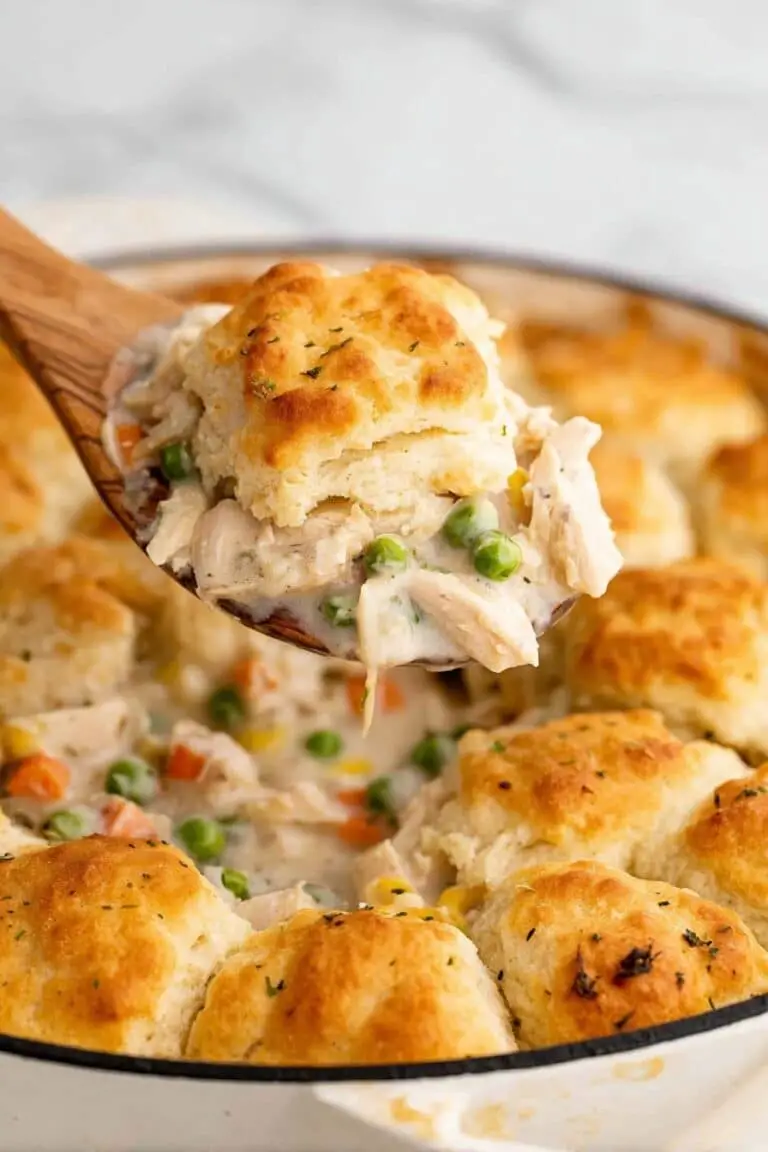 Skillet Chicken Pot Pie with Biscuit Topping Recipe