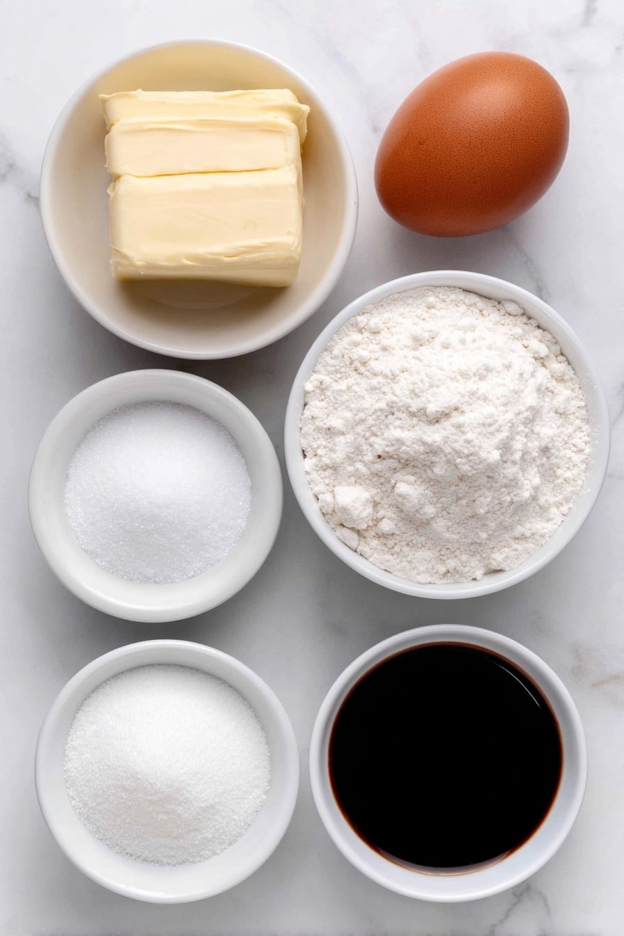 Flat lay of unsalted butter in a small white ceramic bowl, vegetable oil in a small white ceramic bowl, granulated sugar in a small white ceramic bowl, powdered sugar in a small white ceramic bowl, one whole brown egg with a clean shell, a small mound of all-purpose flour on the white marble surface, a small pile of cream of tartar powder on the surface, a small pile of baking soda powder, a small pile of fine salt, a small white ceramic bowl with clear vanilla extract, a small white ceramic bowl with seedless raspberry preserves, a small white ceramic bowl with whole milk, all ingredients arranged symmetrically and in realistic proportions, placed on a clean white marble surface, soft natural light, photo taken with an iPhone, professional food photography style, fresh ingredients, white ceramic bowls, no bottles, no duplicates, no utensils, no packaging --ar 2:3 --v 7 --p m7354615311229779997 - Raspberry Sugar Cookie Cake, raspberry cookie cake, raspberry dessert, sugar cookie cake, raspberry buttercream cake